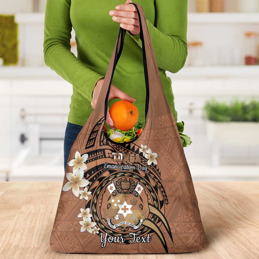 Personalised Tonga Emancipation Day Grocery Bag Tongan Ngatu Pattern - Brown Version LT14 - Polynesian Pride