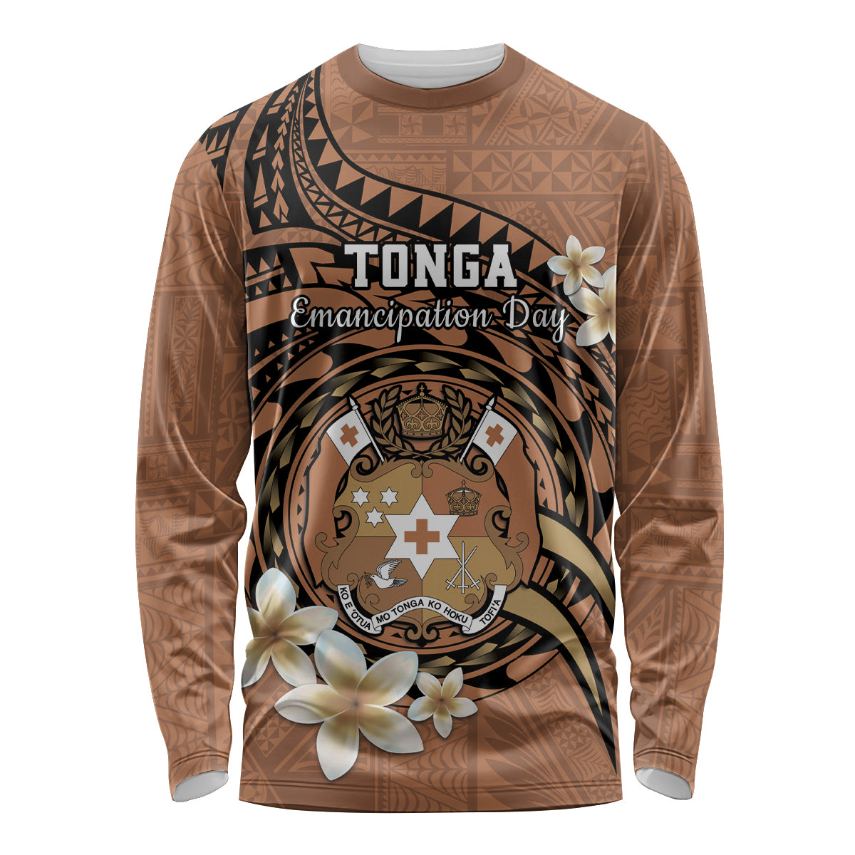 Personalised Tonga Emancipation Day Long Sleeve Shirt Tongan Ngatu Pattern - Brown Version