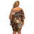 Personalised Tonga Emancipation Day Off Shoulder Short Dress Tongan Ngatu Pattern - Brown Version