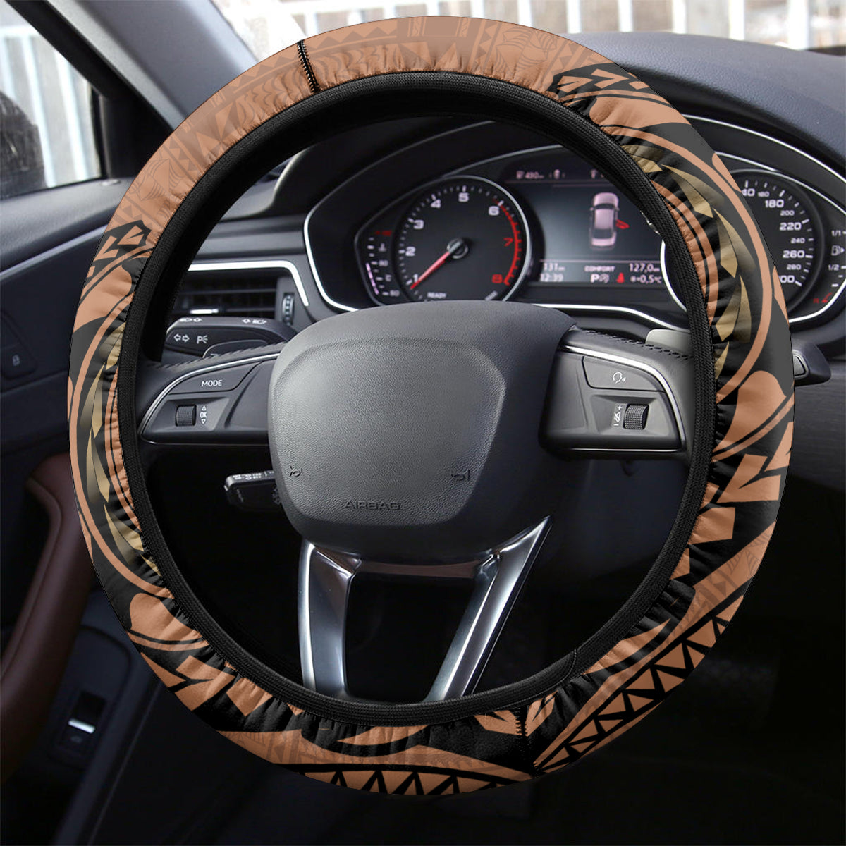 Tonga Emancipation Day Steering Wheel Cover Tongan Ngatu Pattern - Brown Version