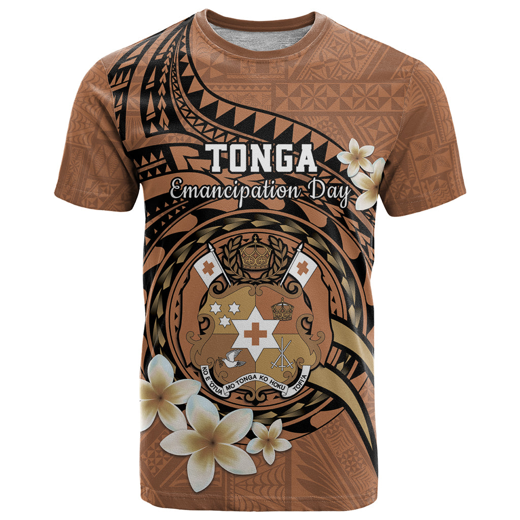 Personalised Tonga Emancipation Day T Shirt Tongan Ngatu Pattern - Brown Version