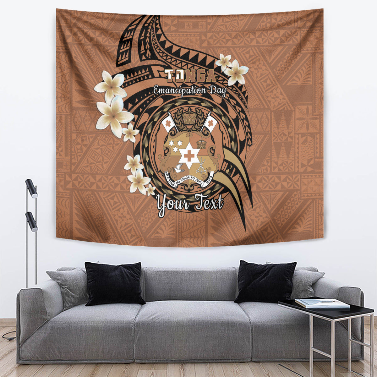 Personalised Tonga Emancipation Day Tapestry Tongan Ngatu Pattern - Brown Version