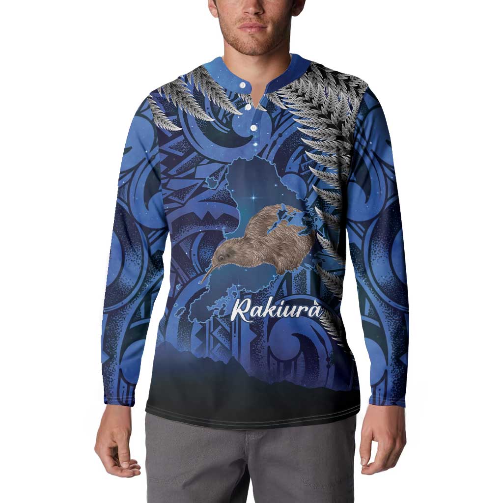 New Zealand Stewart Island Button Sweatshirt Rakiura Kiwi Maori Glowing Sky