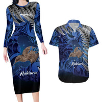 New Zealand Stewart Island Couples Matching Long Sleeve Bodycon Dress and Hawaiian Shirt Rakiura Kiwi Maori Glowing Sky