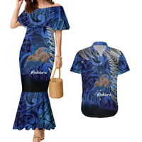 New Zealand Stewart Island Couples Matching Mermaid Dress and Hawaiian Shirt Rakiura Kiwi Maori Glowing Sky