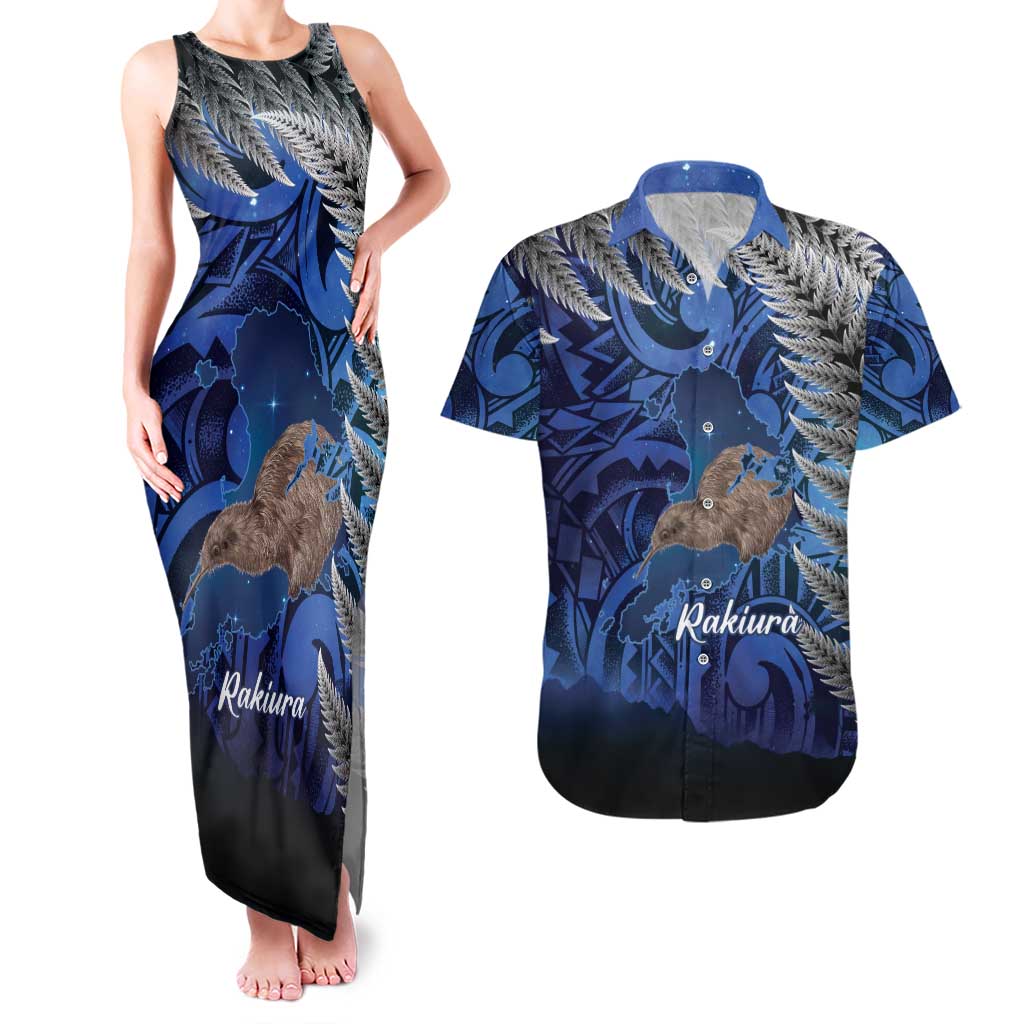 New Zealand Stewart Island Couples Matching Tank Maxi Dress and Hawaiian Shirt Rakiura Kiwi Maori Glowing Sky