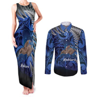 New Zealand Stewart Island Couples Matching Tank Maxi Dress and Long Sleeve Button Shirt Rakiura Kiwi Maori Glowing Sky