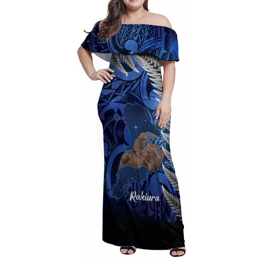 New Zealand Stewart Island Family Matching Off Shoulder Maxi Dress and Hawaiian Shirt Rakiura Kiwi Maori Glowing Sky