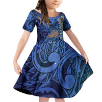 New Zealand Stewart Island Family Matching Off Shoulder Short Dress and Hawaiian Shirt Rakiura Kiwi Maori Glowing Sky