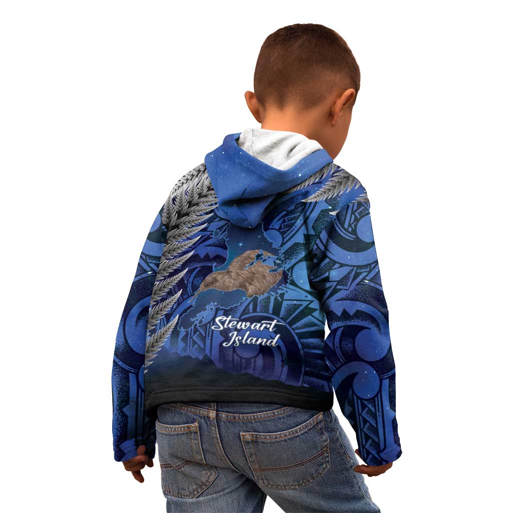 New Zealand Stewart Island Kid Hoodie Rakiura Kiwi Maori Glowing Sky