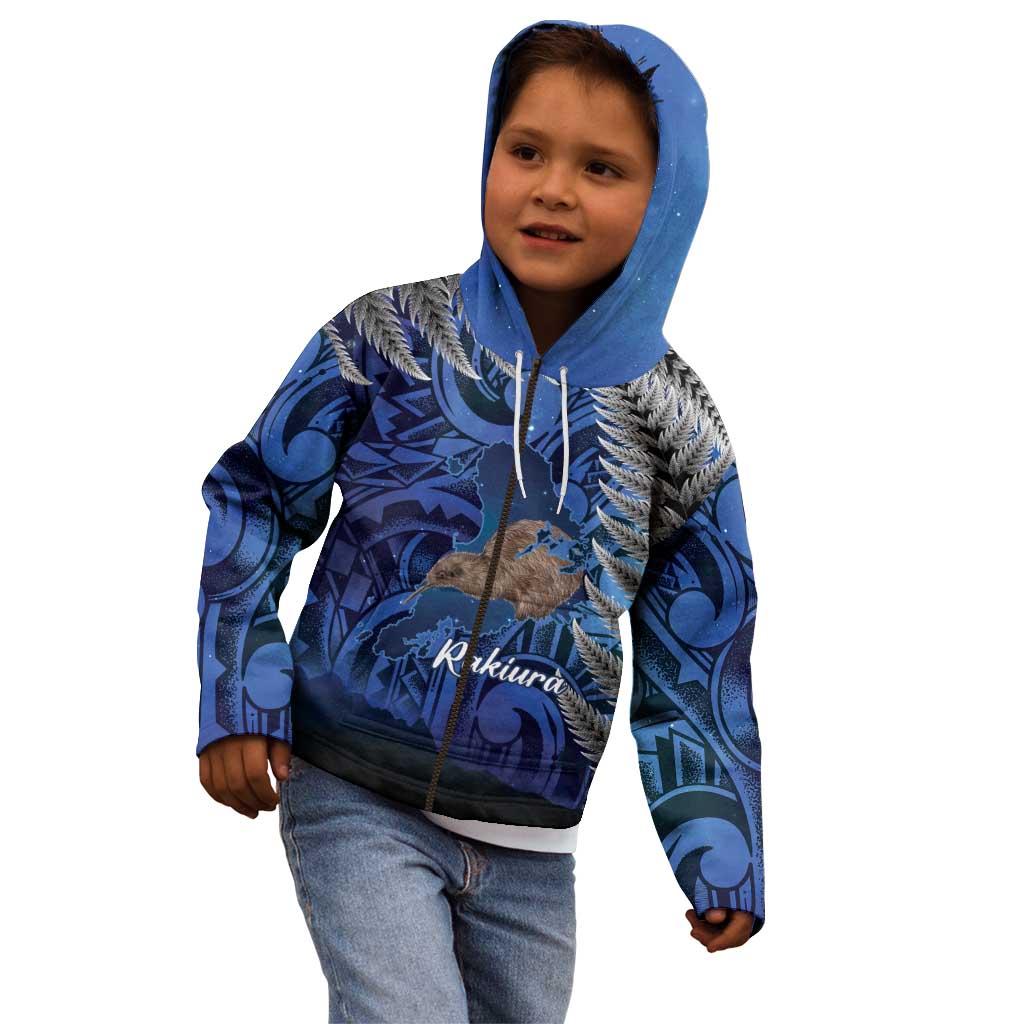 New Zealand Stewart Island Kid Hoodie Rakiura Kiwi Maori Glowing Sky