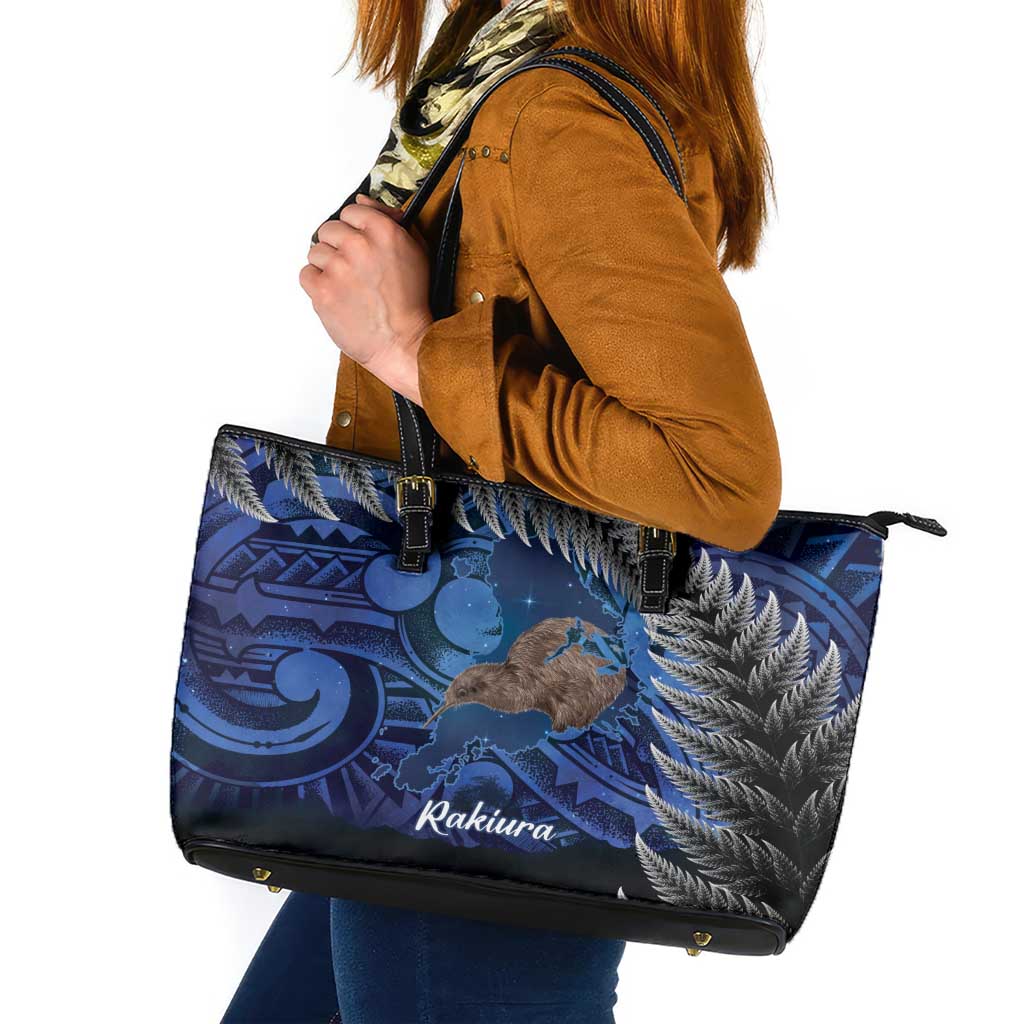 New Zealand Stewart Island Leather Tote Bag Rakiura Kiwi Maori Glowing Sky