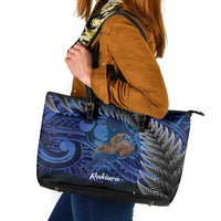 New Zealand Stewart Island Leather Tote Bag Rakiura Kiwi Maori Glowing Sky