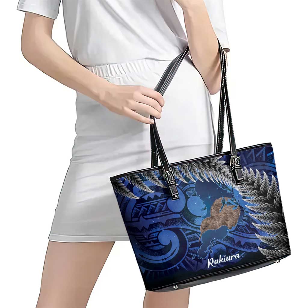 New Zealand Stewart Island Leather Tote Bag Rakiura Kiwi Maori Glowing Sky