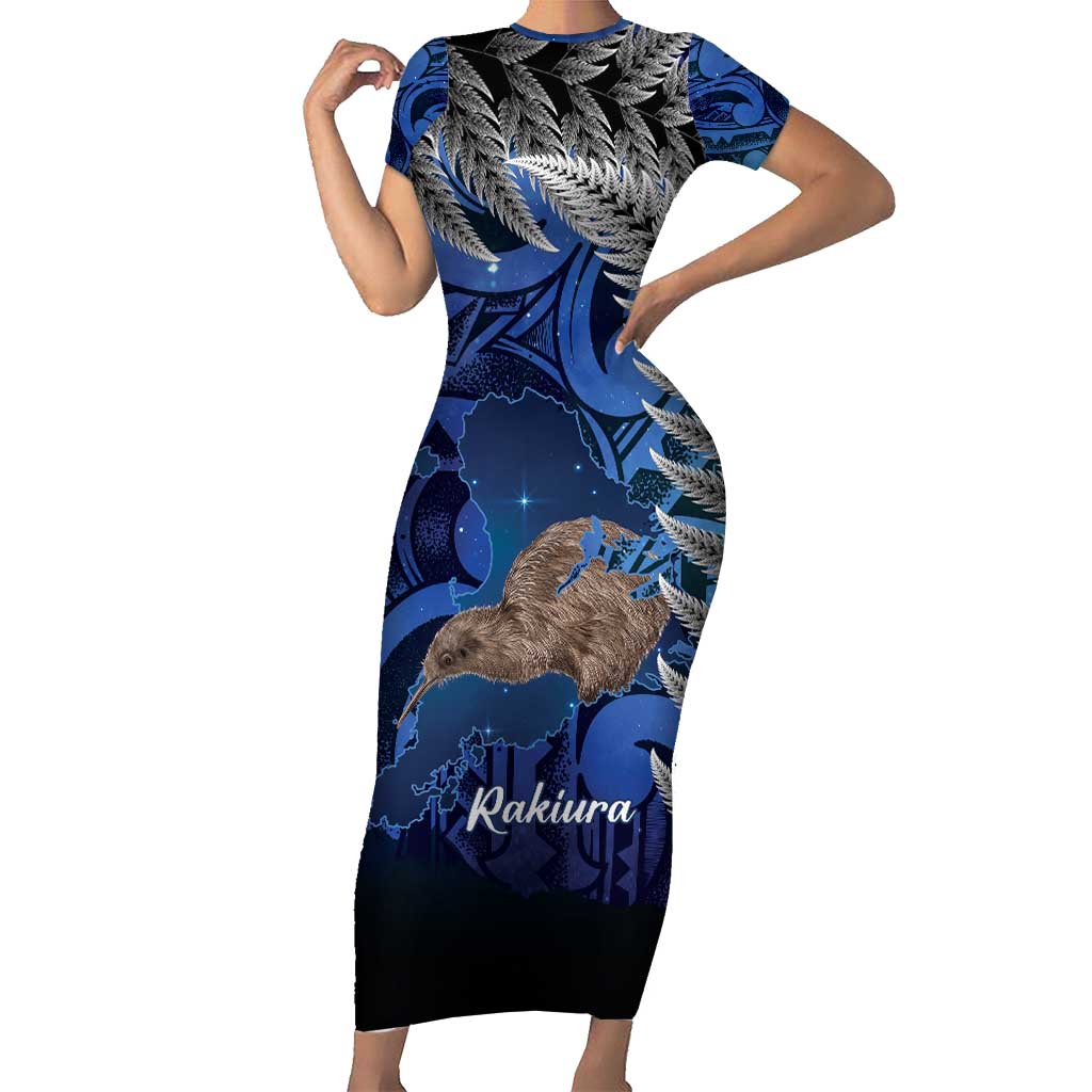 New Zealand Stewart Island Short Sleeve Bodycon Dress Rakiura Kiwi Maori Glowing Sky