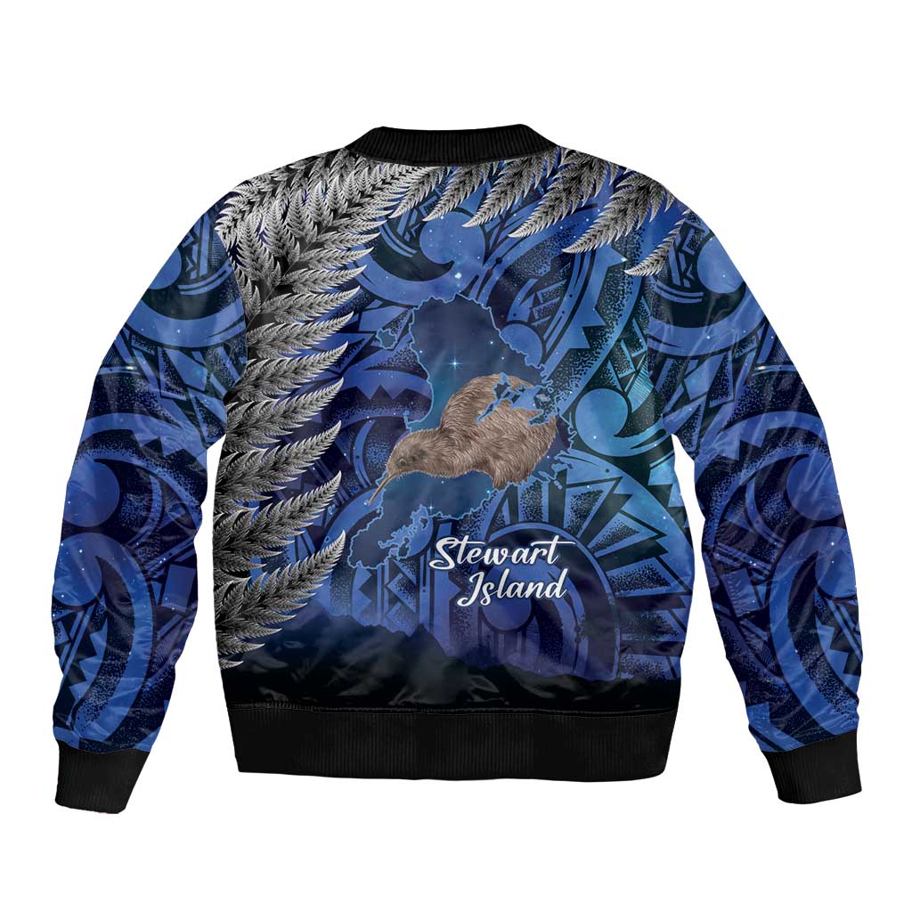New Zealand Stewart Island Sleeve Zip Bomber Jacket Rakiura Kiwi Maori Glowing Sky