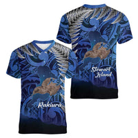 New Zealand Stewart Island Women V-Neck T-Shirt Rakiura Kiwi Maori Glowing Sky