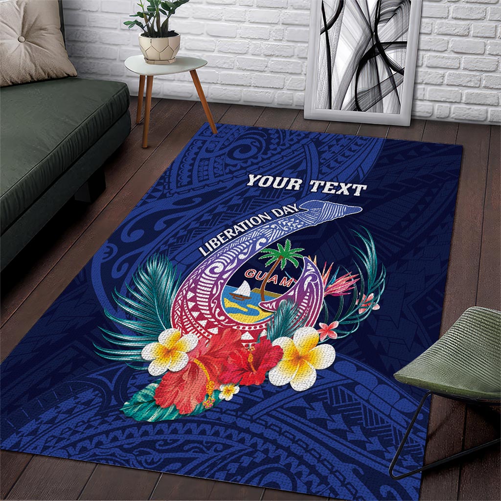 Personalised Guam Liberation Day Area Rug Happy 80th Anniversary Fish Hook Mix Tropical Flowers