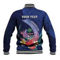 Personalised Guam Liberation Day Baseball Jacket Happy 80th Anniversary Fish Hook Mix Tropical Flowers