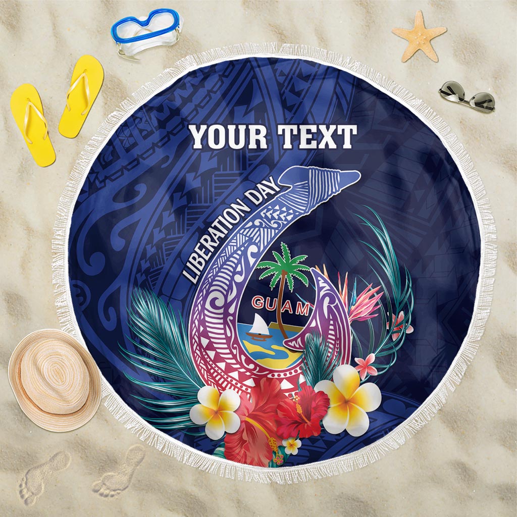 Personalised Guam Liberation Day Beach Blanket Happy 80th Anniversary Fish Hook Mix Tropical Flowers LT14 One Size 150cm Blue - Polynesian Pride