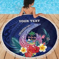 Personalised Guam Liberation Day Beach Blanket Happy 80th Anniversary Fish Hook Mix Tropical Flowers LT14 - Polynesian Pride