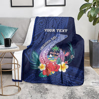 Personalised Guam Liberation Day Blanket Happy 80th Anniversary Fish Hook Mix Tropical Flowers LT14 - Polynesian Pride