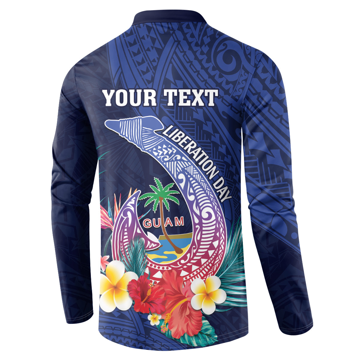 Personalised Guam Liberation Day Button Sweatshirt Happy 80th Anniversary Fish Hook Mix Tropical Flowers LT14 - Polynesian Pride