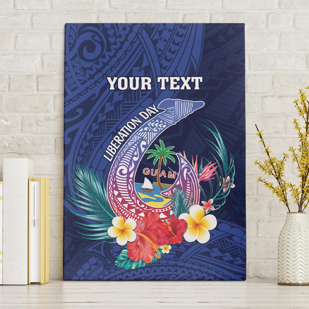Personalised Guam Liberation Day Canvas Wall Art Happy 80th Anniversary Fish Hook Mix Tropical Flowers LT14 Without Frame Blue - Polynesian Pride