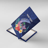 Personalised Guam Liberation Day Canvas Wall Art Happy 80th Anniversary Fish Hook Mix Tropical Flowers LT14 With Frame Blue - Polynesian Pride