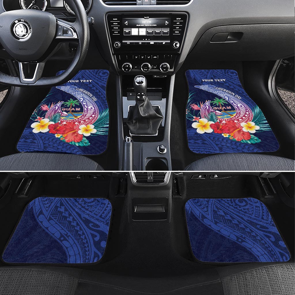 Personalised Guam Liberation Day Car Mats Happy 80th Anniversary Fish Hook Mix Tropical Flowers LT14 Set 4pcs Blue - Polynesian Pride