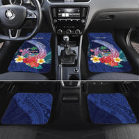 Personalised Guam Liberation Day Car Mats Happy 80th Anniversary Fish Hook Mix Tropical Flowers LT14 Set 4pcs Blue - Polynesian Pride