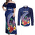 Personalised Guam Liberation Day Couples Matching Off Shoulder Maxi Dress and Long Sleeve Button Shirt Happy 80th Anniversary Fish Hook Mix Tropical Flowers