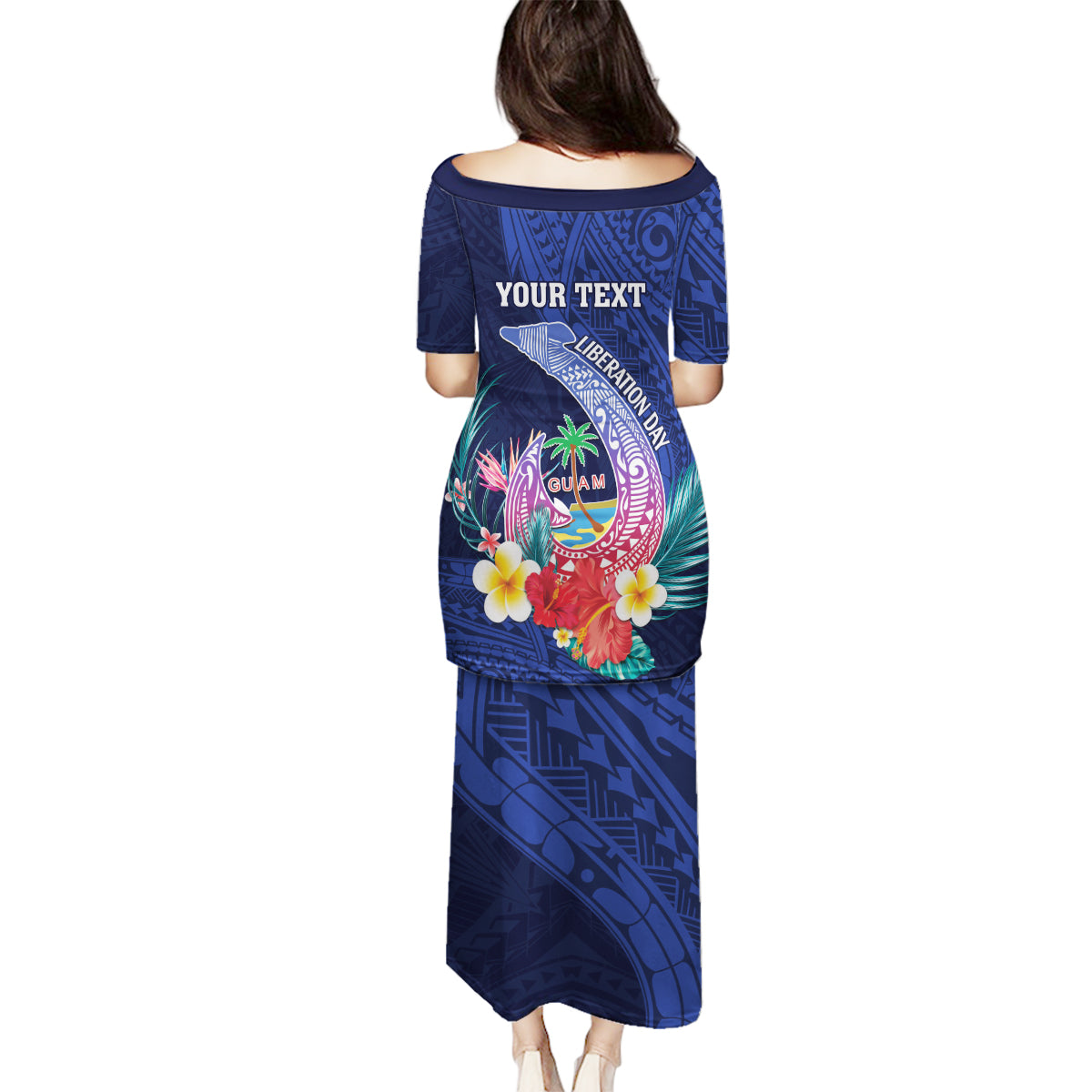 Personalised Guam Liberation Day Family Matching Puletasi and Hawaiian Shirt Happy 80th Anniversary Fish Hook Mix Tropical Flowers