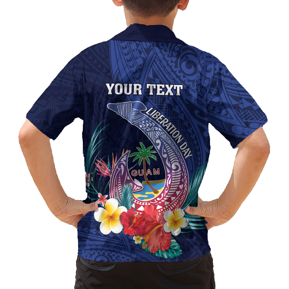 Personalised Guam Liberation Day Family Matching Tank Maxi Dress and Hawaiian Shirt Happy 80th Anniversary Fish Hook Mix Tropical Flowers
