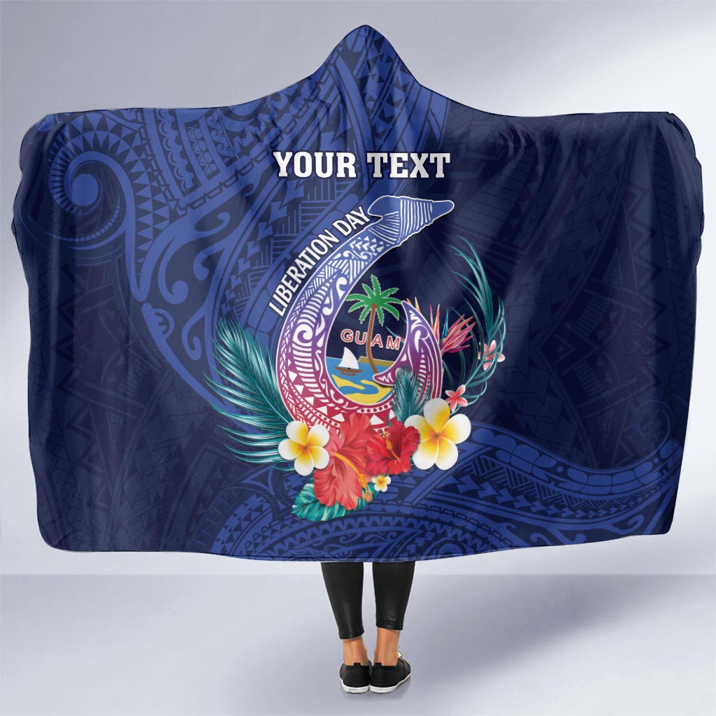 Personalised Guam Liberation Day Hooded Blanket Happy 80th Anniversary Fish Hook Mix Tropical Flowers LT14 - Polynesian Pride