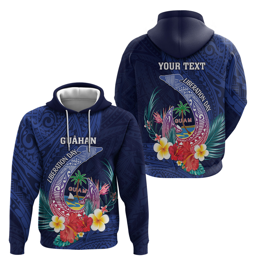 Personalised Guam Liberation Day Hoodie Happy 80th Anniversary Fish Hook Mix Tropical Flowers