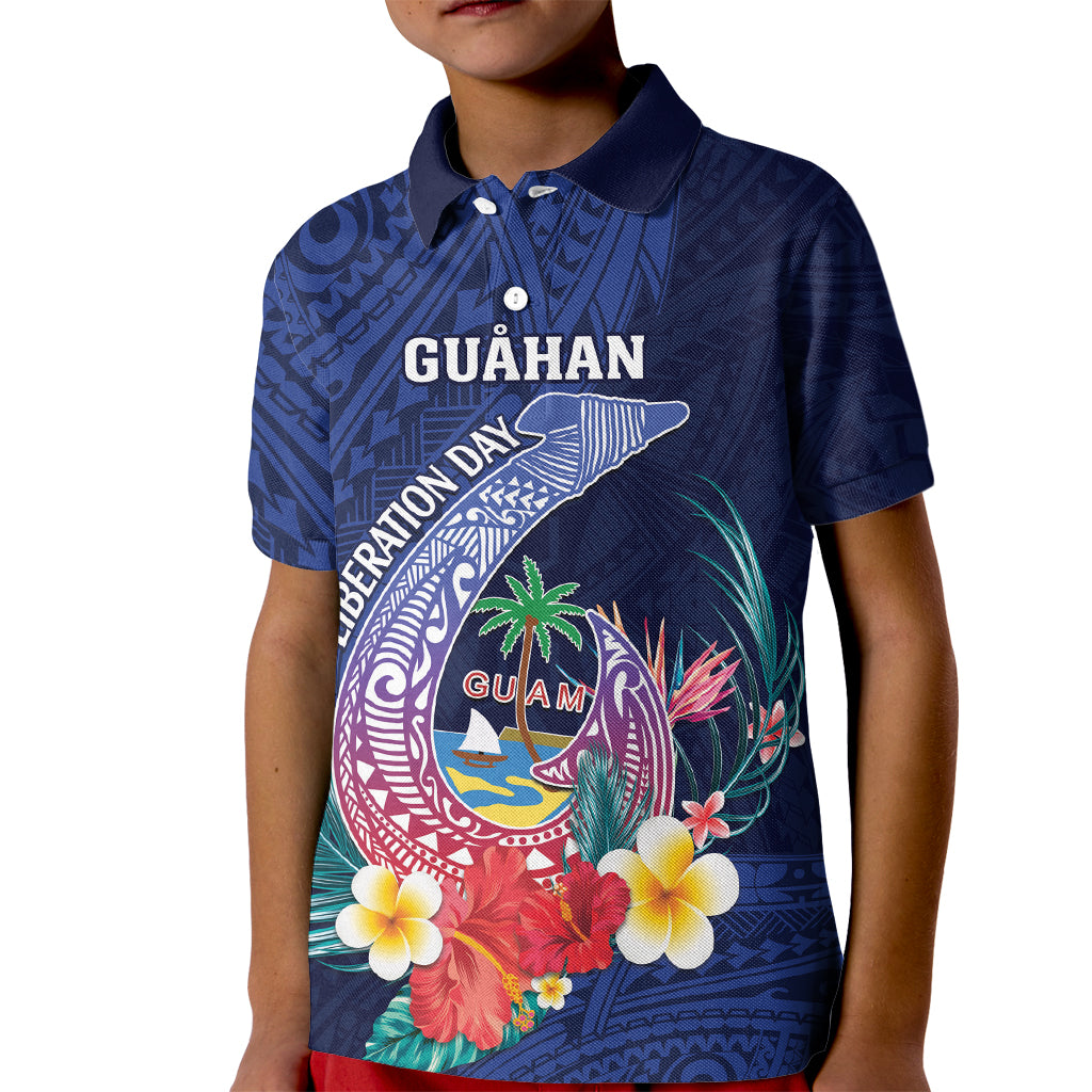 Personalised Guam Liberation Day Kid Polo Shirt Happy 80th Anniversary Fish Hook Mix Tropical Flowers