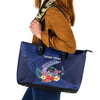 Personalised Guam Liberation Day Leather Tote Bag Happy 80th Anniversary Fish Hook Mix Tropical Flowers LT14 Blue - Polynesian Pride