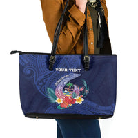 Personalised Guam Liberation Day Leather Tote Bag Happy 80th Anniversary Fish Hook Mix Tropical Flowers LT14 - Polynesian Pride