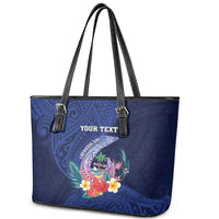 Personalised Guam Liberation Day Leather Tote Bag Happy 80th Anniversary Fish Hook Mix Tropical Flowers LT14 - Polynesian Pride