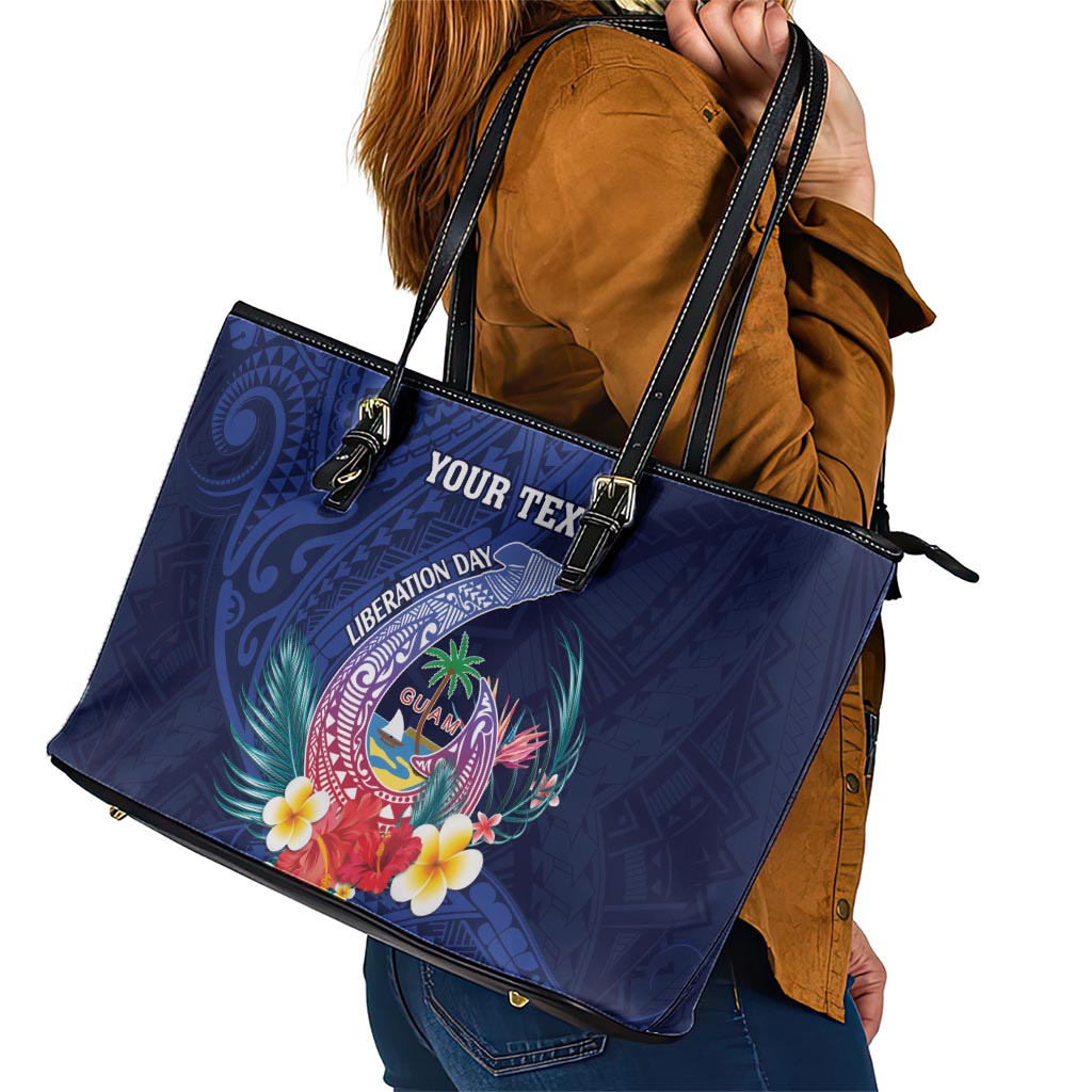 Personalised Guam Liberation Day Leather Tote Bag Happy 80th Anniversary Fish Hook Mix Tropical Flowers LT14 - Polynesian Pride