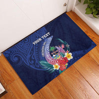 Personalised Guam Liberation Day Rubber Doormat Happy 80th Anniversary Fish Hook Mix Tropical Flowers LT14 Blue - Polynesian Pride