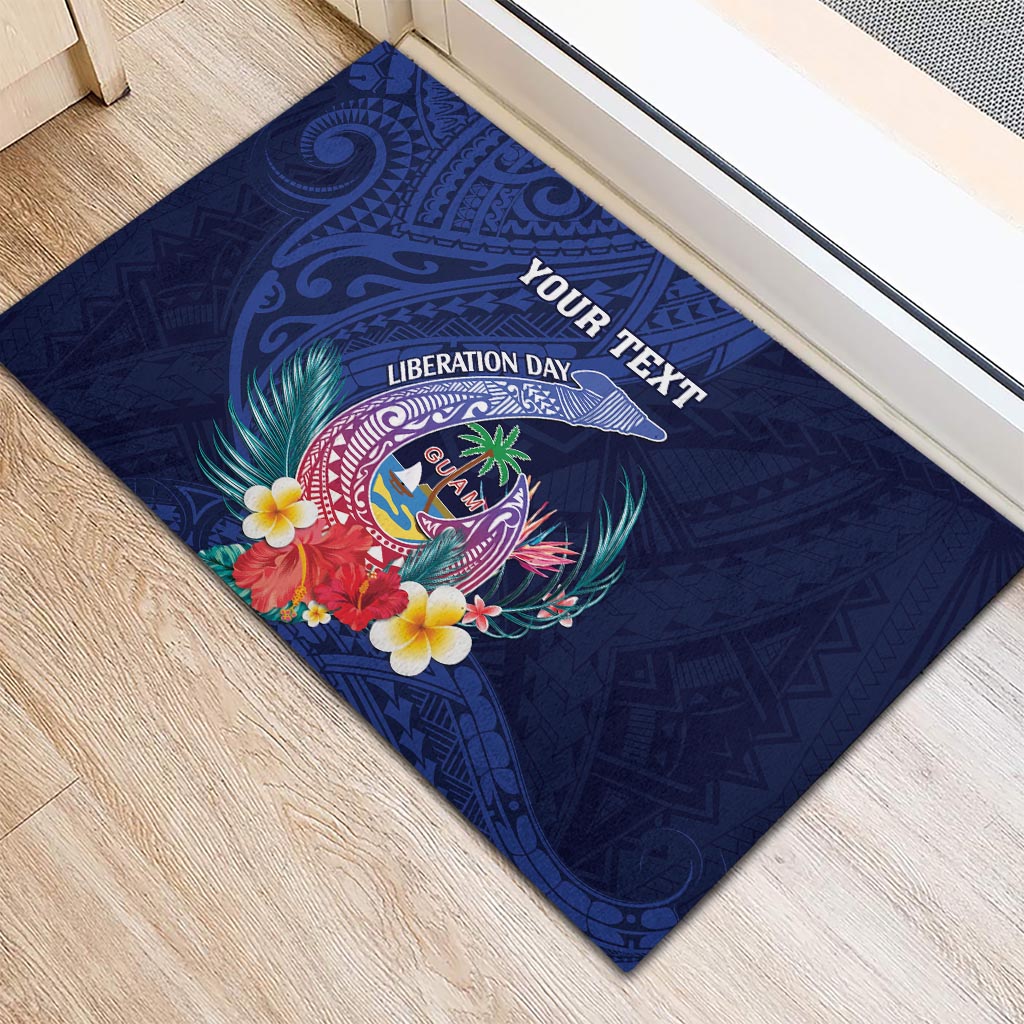 Personalised Guam Liberation Day Rubber Doormat Happy 80th Anniversary Fish Hook Mix Tropical Flowers LT14 - Polynesian Pride