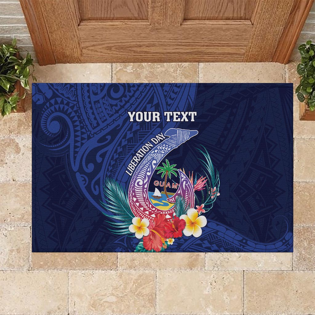 Personalised Guam Liberation Day Rubber Doormat Happy 80th Anniversary Fish Hook Mix Tropical Flowers LT14 - Polynesian Pride