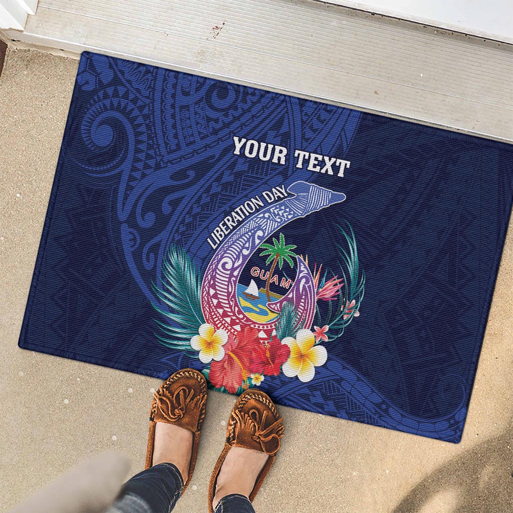 Personalised Guam Liberation Day Rubber Doormat Happy 80th Anniversary Fish Hook Mix Tropical Flowers LT14 - Polynesian Pride