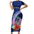 Personalised Guam Liberation Day Short Sleeve Bodycon Dress Happy 80th Anniversary Fish Hook Mix Tropical Flowers