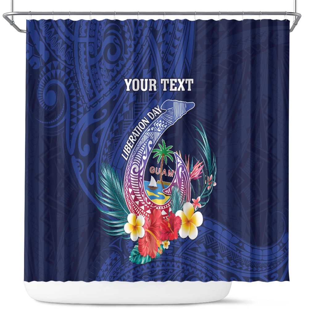 Personalised Guam Liberation Day Shower Curtain Happy 80th Anniversary Fish Hook Mix Tropical Flowers