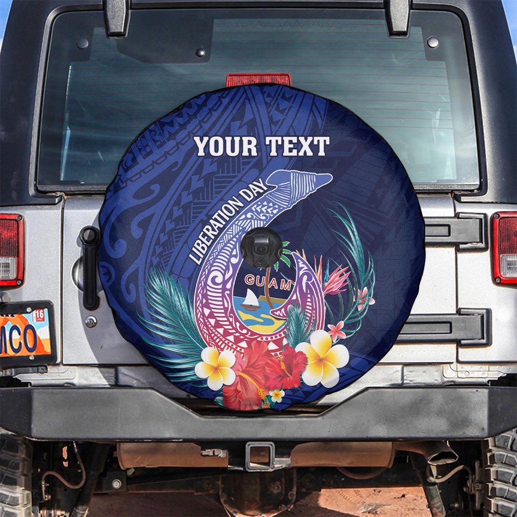 Personalised Guam Liberation Day Spare Tire Cover Happy 80th Anniversary Fish Hook Mix Tropical Flowers LT14 Blue - Polynesian Pride