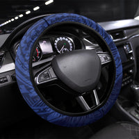 Guam Liberation Day Steering Wheel Cover Happy 80th Anniversary Fish Hook Mix Tropical Flowers LT14 Universal Fit Blue - Polynesian Pride