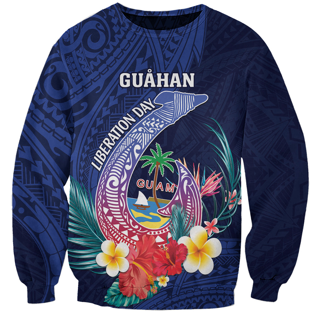 Personalised Guam Liberation Day Sweatshirt Happy 80th Anniversary Fish Hook Mix Tropical Flowers